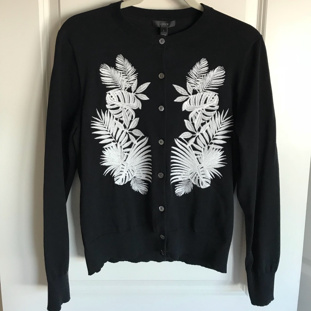 J Crew Cotton Jackie Cardigan in Embroidered Palm - Picture 1 of 4